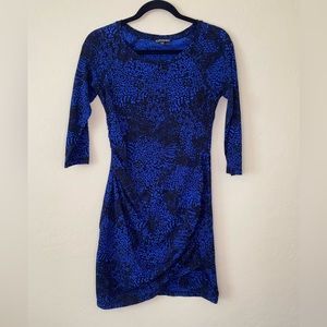 NWOT Express Blue And Black, Cheetah, Print Dress 3/4 Quarter Inch Length Sleeve